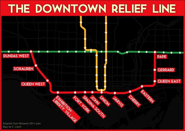 The Downtown Relief Line, map by Christopher Livett