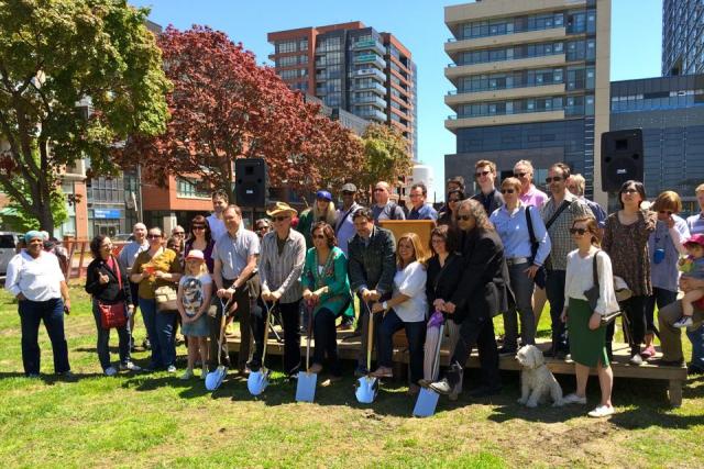 Groundbreaking for the new park with Councillor Bailão, and community members